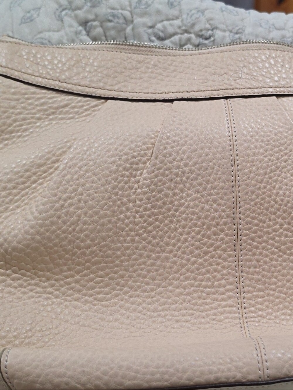 Coach Pebbled Leather Hobo in Light Beige